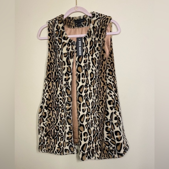 Steve Madden Faux Fur Animal Print Pocketed Vest M/L NWT - Picture 1 of 5